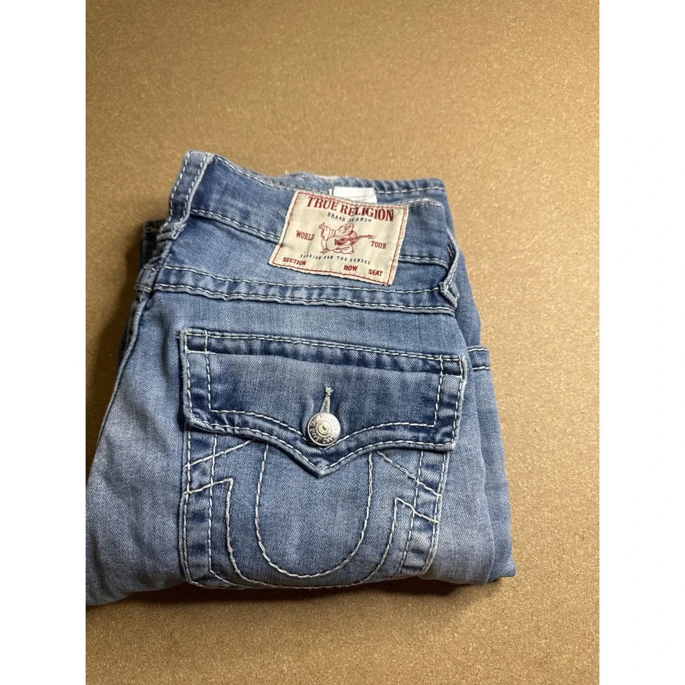 True Religion Ricky Relaxed Straight Jeans Mens 30 Blue Contrast Stitch Denim